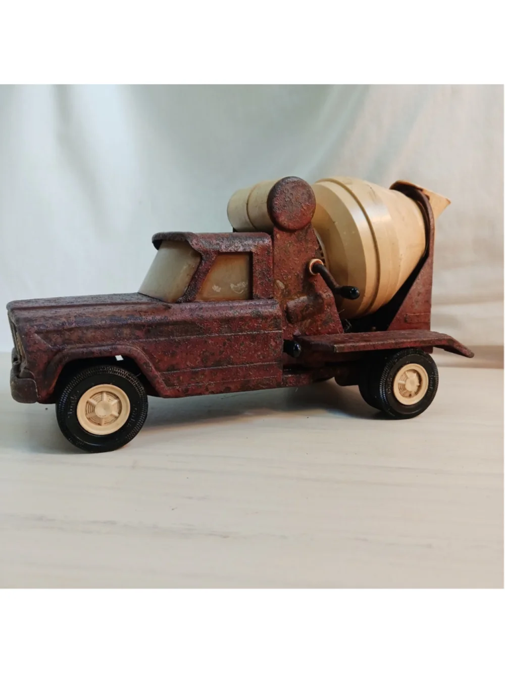 VTG Tonka Jeep Cement Mixer Truck Red Pressed Steel 1960’s Patina Farmhouse